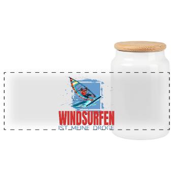 Windsurfen ist meine Droge - Panorama Keksdose mit Holzdeckel - Weiß - Vorne