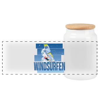 Windsurfen - Surfen - Panorama Keksdose mit Holzdeckel - Weiß - Vorne