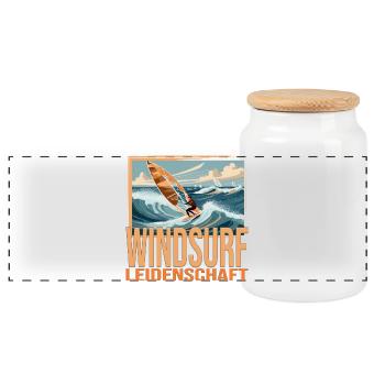 Windsurf Leidenschaft - Panorama Keksdose mit Holzdeckel - Weiß - Vorne