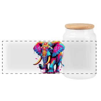 Elefant - Panorama Keksdose mit Holzdeckel - Weiß - Vorne