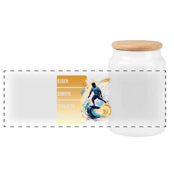 Essen - Surfen - Schlafen - Wiederholen - Panorama Keksdose mit Holzdeckel - Weiß - Vorne