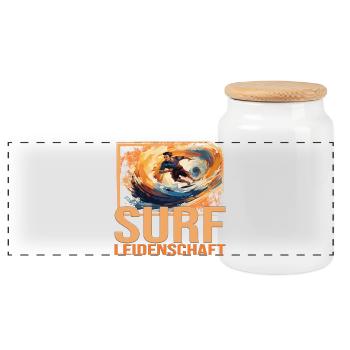 Surf Leidenschaft - Panorama Keksdose mit Holzdeckel - Weiß - Vorne