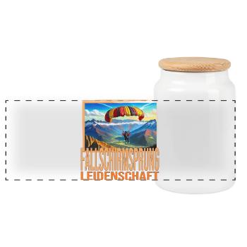 Fallschirmsprung Leidenschaft - Panorama Keksdose mit Holzdeckel - Weiß - Vorne