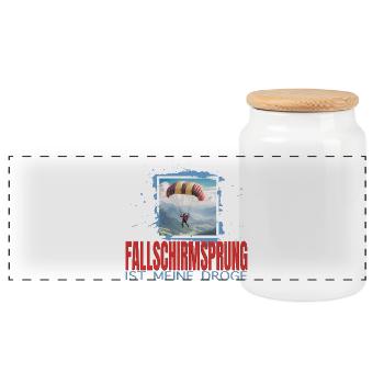 Fallschirmsprung ist meine Droge - Panorama Keksdose mit Holzdeckel - Weiß - Vorne