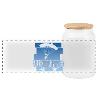 Fallschirmspringen - Panorama Keksdose mit Holzdeckel - Weiß - Vorne