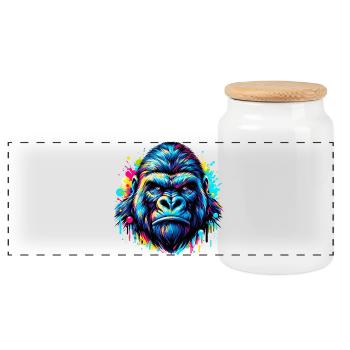 Gorilla - Panoramic Cookie Jar with Wooden Lid - white - Front