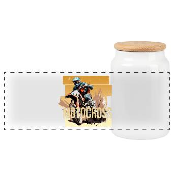Motocross - Panorama Keksdose mit Holzdeckel - Weiß - Vorne