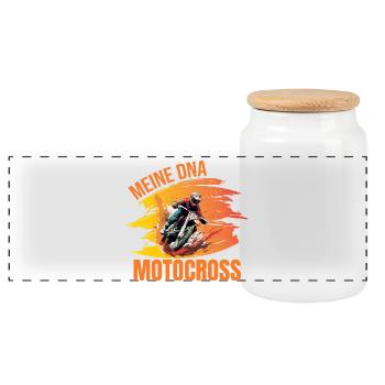 Meine DNA - Motocross - Panorama Keksdose mit Holzdeckel - Weiß - Vorne