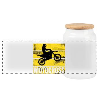 Motocross - Panorama Keksdose mit Holzdeckel - Weiß - Vorne