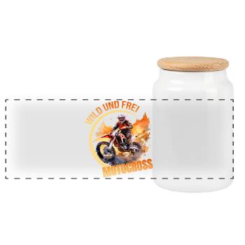 Wild und Frei - Motocross - Panorama Keksdose mit Holzdeckel - Weiß - Vorne