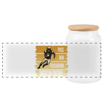 Pass - Run - Touchtown - American Football - Panorama Keksdose mit Holzdeckel - Weiß - Vorne