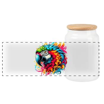 Parrot - Panoramic Cookie Jar with Wooden Lid - white - Front