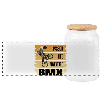 Passion - Life - Adventure - BMX - Panorama Keksdose mit Holzdeckel - Weiß - Vorne