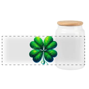 Four-leaf clover - Panoramic Cookie Jar with Wooden Lid - white - Front