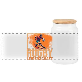Rugby Leidenschaft - Panorama Keksdose mit Holzdeckel - Weiß - Vorne