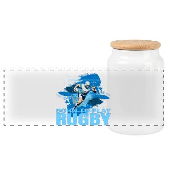 Born to play Rugby - Panorama Keksdose mit Holzdeckel - Weiß - Vorne