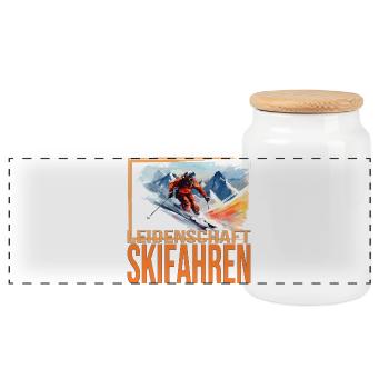 Leidenschaft Skifahren - Panorama Keksdose mit Holzdeckel - Weiß - Vorne