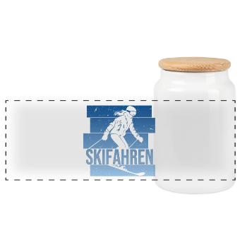 Skifahren - Panorama Keksdose mit Holzdeckel - Weiß - Vorne