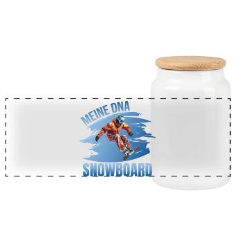 Meine DNA - Snowboard - Panorama Keksdose mit Holzdeckel - Weiß - Vorne