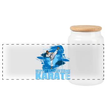 Respekt - Disziplin - Stärke - Karate - Panorama Keksdose mit Holzdeckel - Weiß - Vorne
