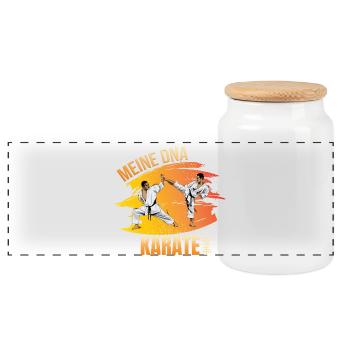 Meine DNA - Karate - Panorama Keksdose mit Holzdeckel - Weiß - Vorne