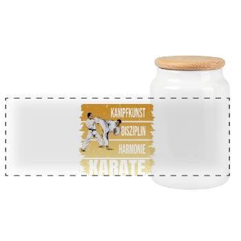 Kampfkunst - Disziplin - Harmonie - Karate - Panorama Keksdose mit Holzdeckel - Weiß - Vorne