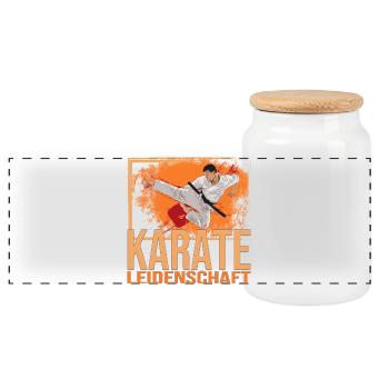 Karate Leidenschaft - Panorama Keksdose mit Holzdeckel - Weiß - Vorne