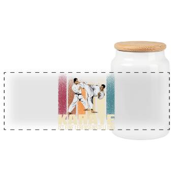 Karate ist eine Lebenseinstellung - Panorama Keksdose mit Holzdeckel - Weiß - Vorne
