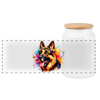 Deutscher Schäferhund - Panorama Keksdose mit Holzdeckel - Weiß - Vorne