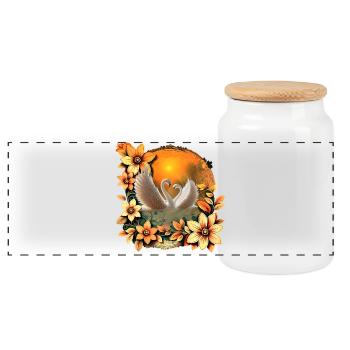 Beautiful swans in love. - Panoramic Cookie Jar with Wooden Lid - white - Front