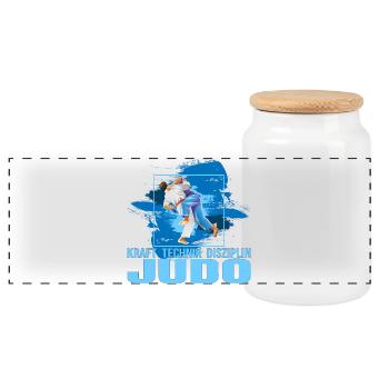 Kraft - Technik - Disziplin - Judo - Panorama Keksdose mit Holzdeckel - Weiß - Vorne