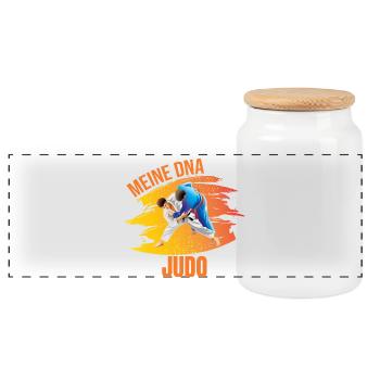 Meine DNA - Judo - Panorama Keksdose mit Holzdeckel - Weiß - Vorne