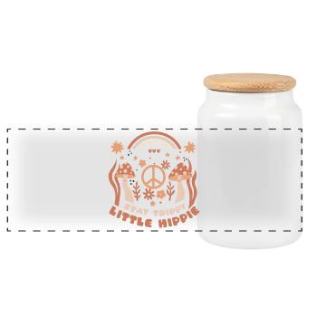 spruch siebziger jahre stay trippy little hippie - Panorama Keksdose mit Holzdeckel - Weiß - Vorne