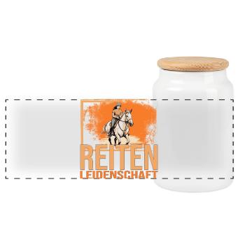 Reiten Leidenschaft - Panorama Keksdose mit Holzdeckel - Weiß - Vorne