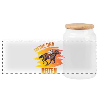 Meine DNA - Reiten - Panorama Keksdose mit Holzdeckel - Weiß - Vorne