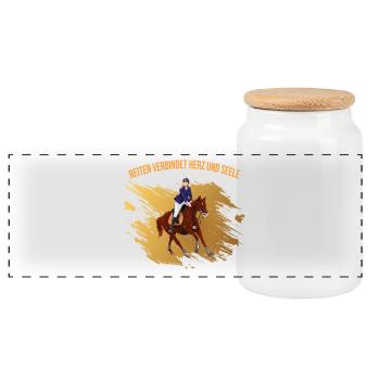 Reiten verbindet Herz und Seele - Panorama Keksdose mit Holzdeckel - Weiß - Vorne