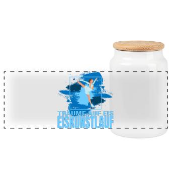 Träume auf Eis - Eiskunstlaufen - Panorama Keksdose mit Holzdeckel - Weiß - Vorne