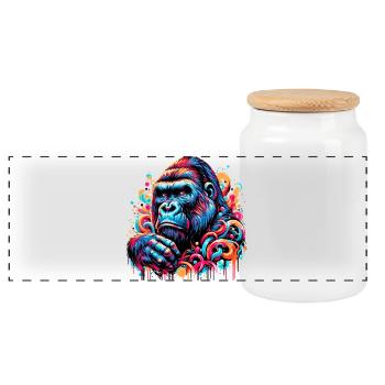 Gorilla - Panorama Keksdose mit Holzdeckel - Weiß - Vorne