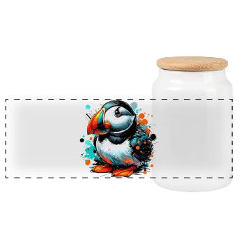 Puffin - Panoramic Cookie Jar with Wooden Lid - white - Front
