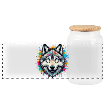 Loup - Boîte à biscuits avec couvercle en bois - blanc - Devant