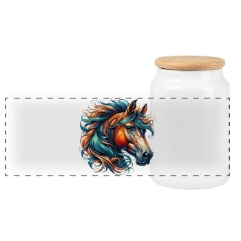 Horse - Panoramic Cookie Jar with Wooden Lid - white - Front