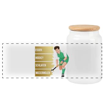 Essen - Hockey - Schlafen - Wiederholen - Panorama Keksdose mit Holzdeckel - Weiß - Vorne