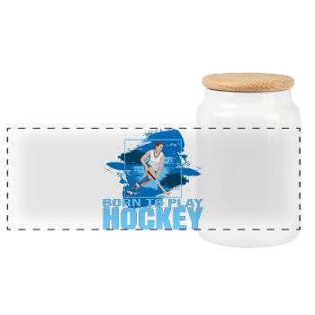 Born to play Hockey - Panorama Keksdose mit Holzdeckel - Weiß - Vorne