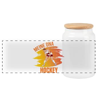 Meine DNA - Hockey - Panorama Keksdose mit Holzdeckel - Weiß - Vorne
