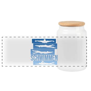 Schwimmen - Panorama Keksdose mit Holzdeckel - Weiß - Vorne