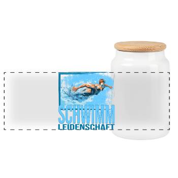 Schwimm Leidenschaft - Panorama Keksdose mit Holzdeckel - Weiß - Vorne