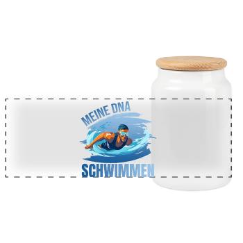 Meine DNA - Schwimmen - Panorama Keksdose mit Holzdeckel - Weiß - Vorne