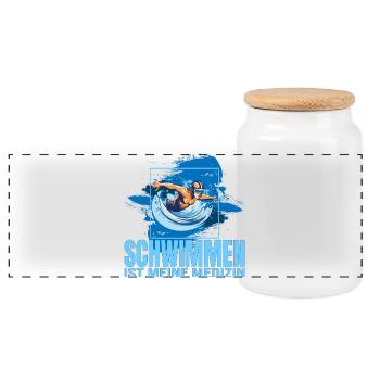 Schwimmen ist meine Medizin - Panorama Keksdose mit Holzdeckel - Weiß - Vorne