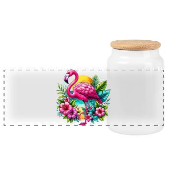 Flamingo - Panoramic Cookie Jar with Wooden Lid - white - Front