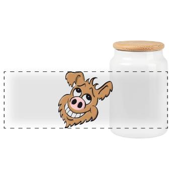 Pig dog - laughing - Panoramic Cookie Jar with Wooden Lid - white - Front